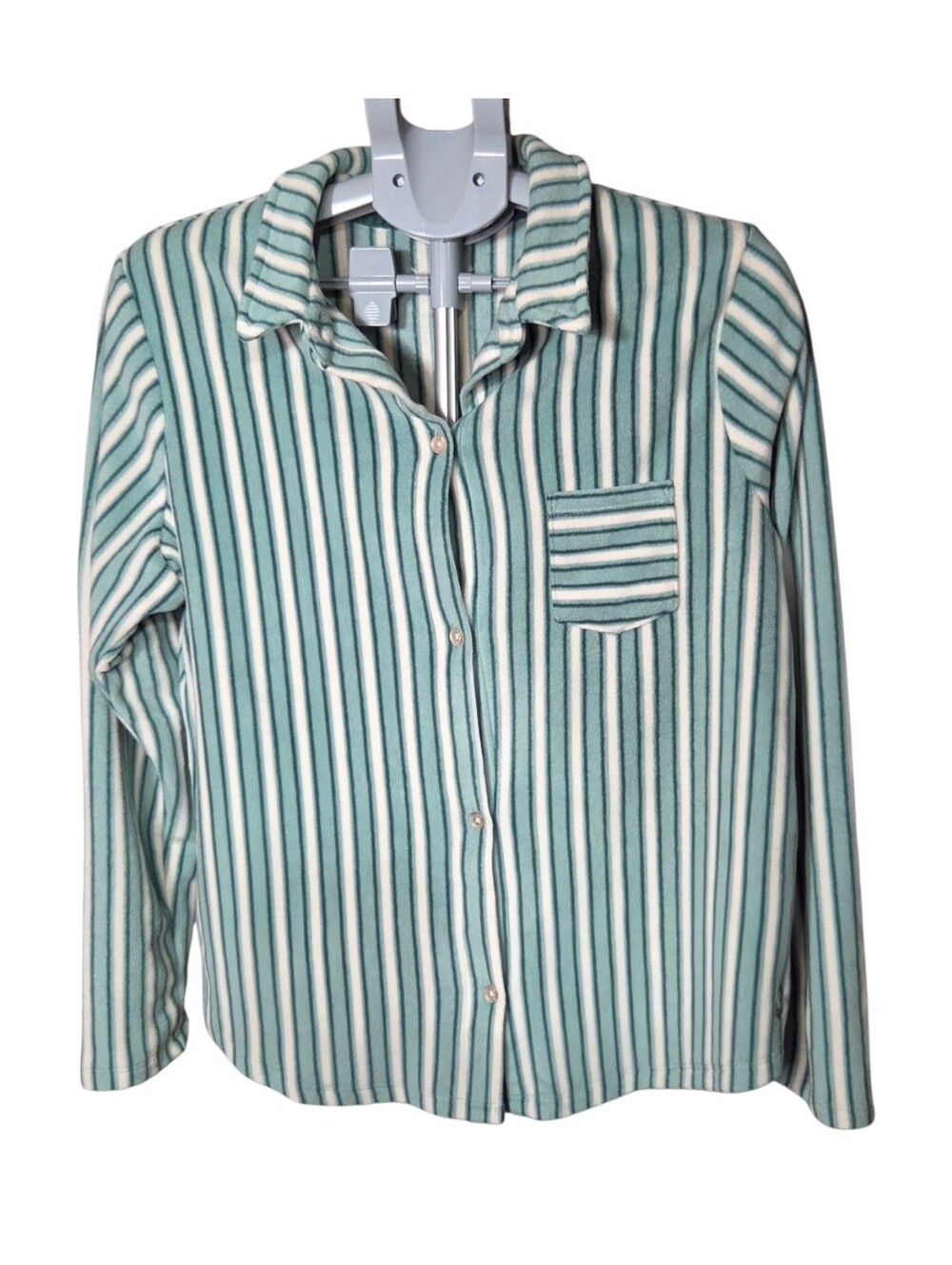 Cuddl Duds Green White Striped Pajama Set Long Sleeve Top Pants M - Picture 2 of 10